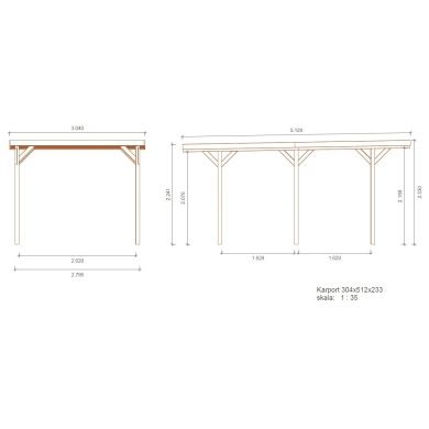 Carport, abri de voiture  3.04x5.12 m - 15.57 m2 2