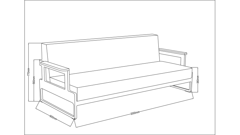 Sofa de jardin trois places 90x200xH.77 cm