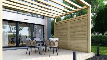 Clôture, panneaux bois persiennés, ensemble - imprégné en vert