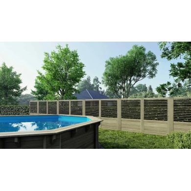 Clôture, panneaux bois persiennés, ensemble - imprégné en vert 2