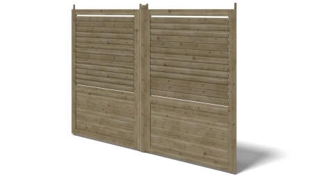 Clôture, panneaux bois persiennés, ensemble - imprégné en vert