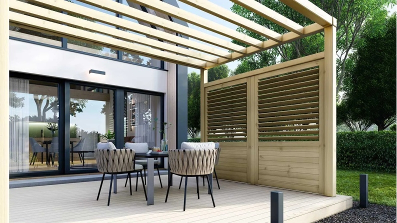 Clôture, panneaux bois persiennés, ensemble - imprégné en vert