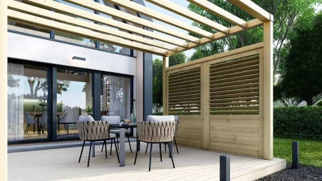 Clôture, panneaux bois persiennés, ensemble - imprégné en vert