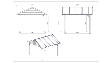 Pergola de jardin 4.04x4.17m - traité