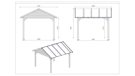 Pergola de jardin 4.04x4.04m avec panneaux - traité