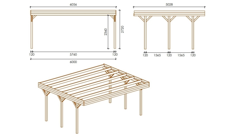 Carport, abri de voiture  6.06x5.03 m - 30 m2 - couverture PVC 