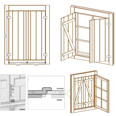 Volets en bois pour fenêtre, imprégnés en marron - ensemble 2