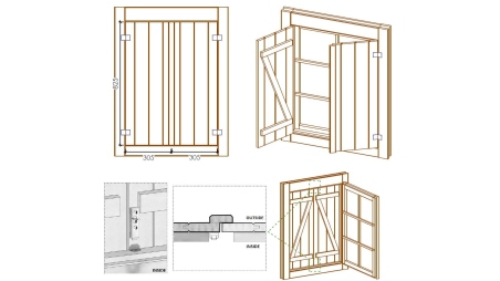 Volets en bois pour fenêtre, imprégnés en marron - ensemble