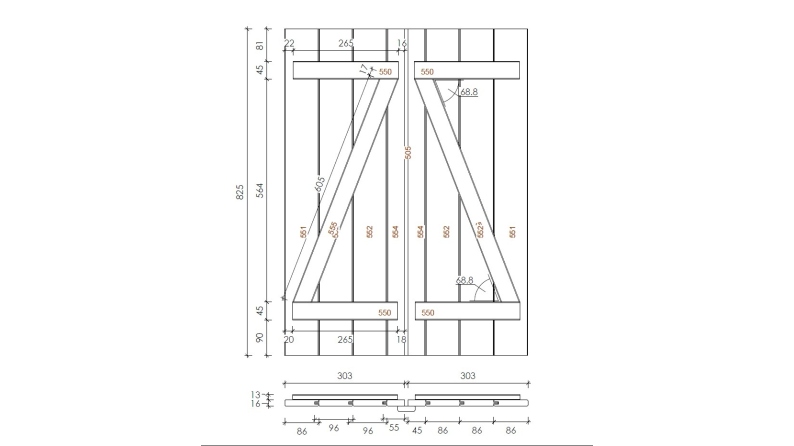 Volets en bois pour fenêtre, imprégnés en marron - ensemble