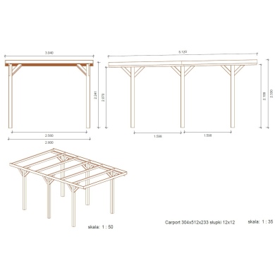 Carport, abri de voiture  3.04x5.12 m - 15.56 m2 2