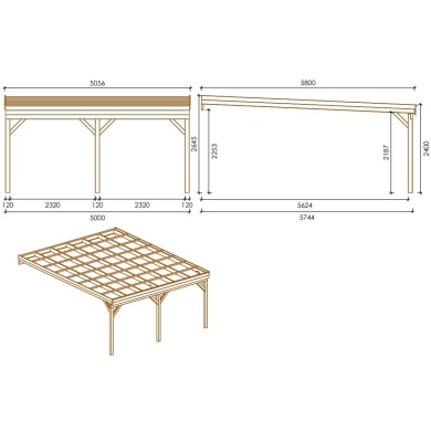 Carport, abri de voiture  5.8x5.06 m - 29 m2 - adossé  2
