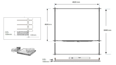Abri de jardin en bois - 5x5 m + terrasse avec balustrade et avant-toit en bois - 35 m2