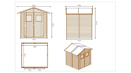Abri de jardin en bois 3.46 m2 - 1.9x1.82 m - traité - Couleur: vert