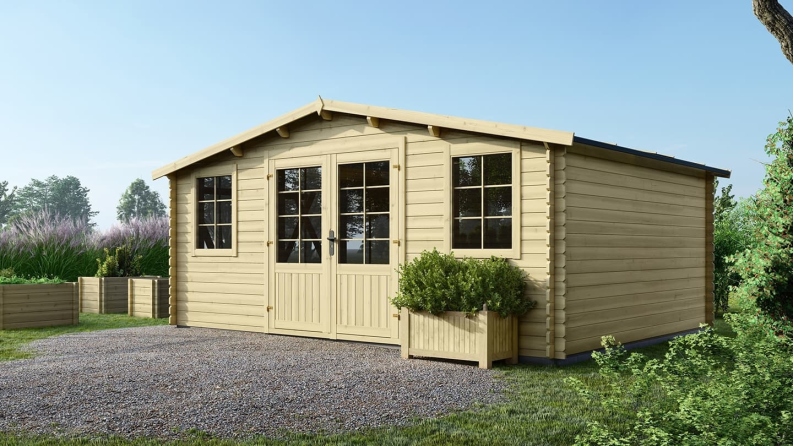 Abri de jardin en bois - 20m2 - 5x4m - Ep. 28mm - Couleur: naturel