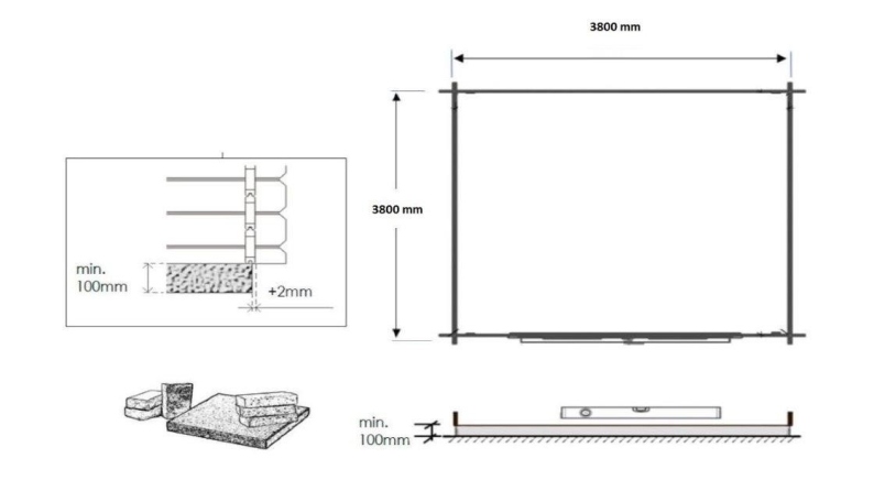 Abri de jardin en bois - 16m2 - 4x4m - Ep. 40mm - Couleur: naturel