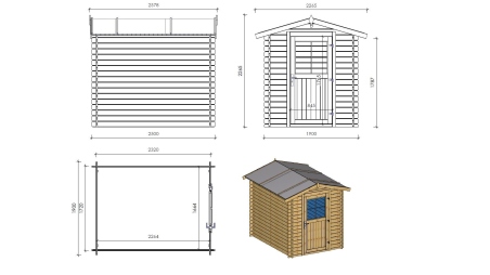 Abri de jardin en bois - 4.75m2 - 1.9x2.5m - Traité - Ep. 28mm - Couleur: vert
