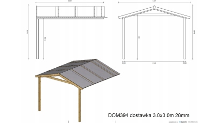 Avant-toit en bois 3x3m pour le chalet de jardin 3m, traité, marron