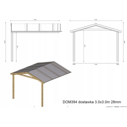 Avant-toit en bois 3x3m pour le chalet de jardin 3m, traité, 
