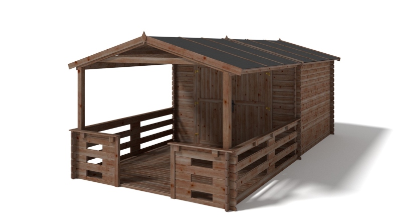 Avant-toit en bois 3x3m pour le chalet de jardin 3m, traité, marron