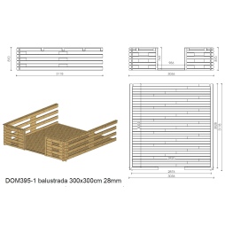 Terrasse en bois avec balustrade pour abri en bois - m2 - 3m x 3m - imprégnée - couleur: 