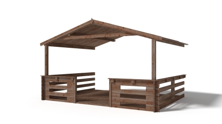 Terrasse en bois avec balustrade pour abri en bois - 12m2 - 4m x 3m - imprégnée - couleur: marron