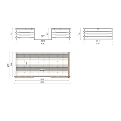 Terrasse en bois avec balustrade pour abri en bois - 8m2 - 4m x 2m - couleur: naturel 2