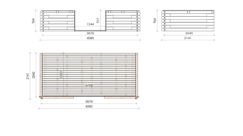 Terrasse en bois avec balustrade pour abri en bois - 8m2 - 4m x 2m - couleur: naturel