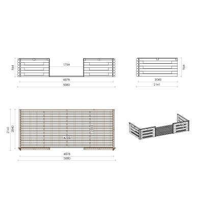 Terrasse en bois avec balustrade pour abri en bois - 10m2 - 5m x 2m - couleur: naturel 2