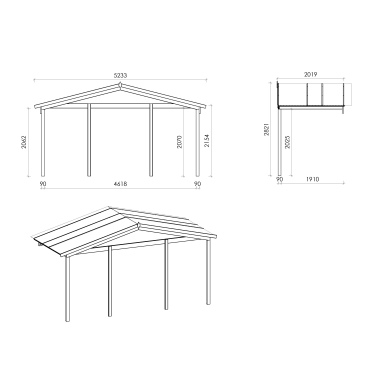 Avant-toit en bois 5x2m pour le chalet de jardin 5m, couleur naturel 2