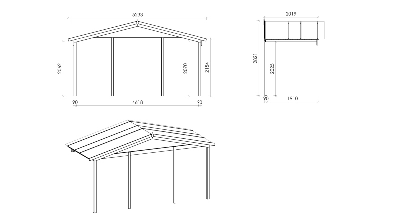 Avant-toit en bois 5x2m pour le chalet de jardin 5m, couleur naturel