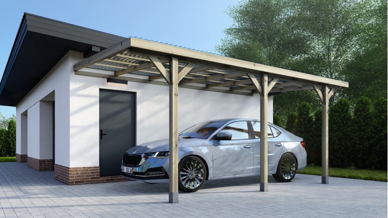 Carport, abri de voiture  3x5.24 m - 15 m2 - couverture PVC 