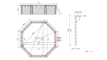 Piscine en bois 4.71x4.72 - H.1.2 m  autoportante