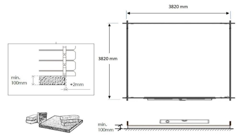 Abri de jardin en bois - 16m2 - 4x4m - Traité - Ep. 28mm - Couleur: 