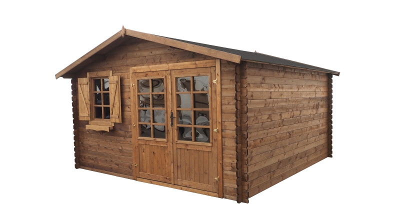 Abri de jardin en bois - 16m2 - 4x4m - Traité - Ep. 28mm - Couleur: marron