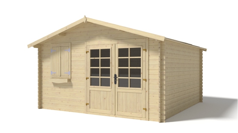 Abri de jardin en bois - 16m2 - 4x4m - Ep. 28mm - Couleur: naturel