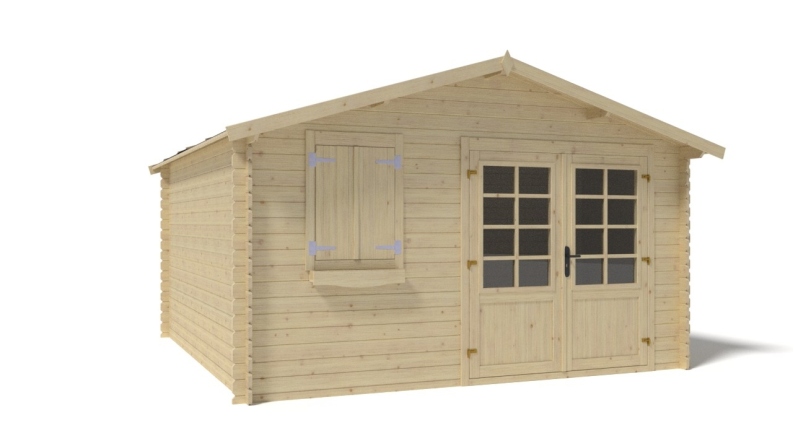 Abri de jardin en bois - 16m2 - 4x4m - Ep. 28mm - Couleur: naturel