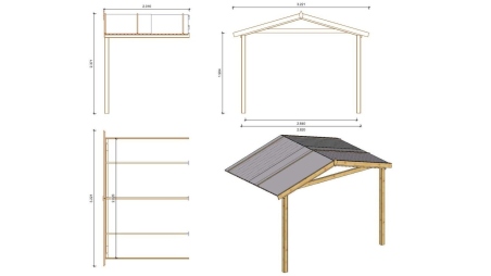 Abri de jardin en bois - 3x3 m + terrasse avec balustrade et avant-toit en bois - 15 m2 - Traité