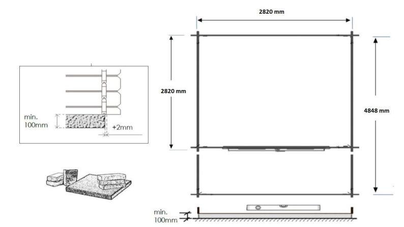 Abri de jardin en bois - 3x3 m + terrasse avec balustrade et avant-toit en bois - 15 m2 - Traité