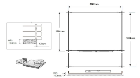 Abri de jardin en bois - 3x3 m + terrasse avec balustrade et avant-toit en bois - 15 m2 - Traité