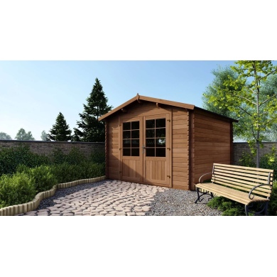 Abri de jardin en bois - 9m2 - 3x3m - Traité - Ep. 28mm - Couleur: 