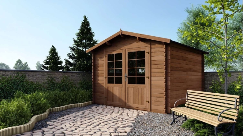Abri de jardin en bois - 9m2 - 3x3m - Traité - Ep. 28mm - Couleur: 
