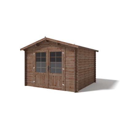 Abri de jardin en bois - 9m2 - 3x3m - Traité - Ep. 28mm - Couleur: marron 2