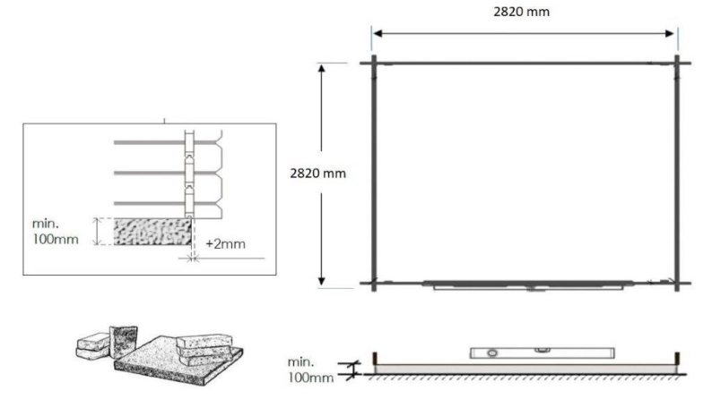 Abri de jardin en bois - 9m2 - 3x3m - Traité - Ep. 28mm - Couleur: 