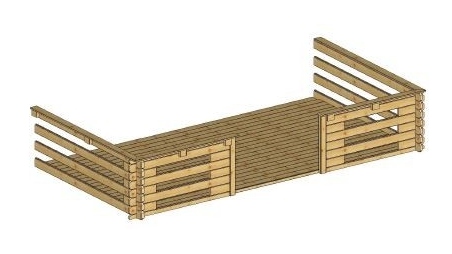 Abri de jardin en bois - 4x4 m + terrasse avec balustrade et avant-toit en bois - 24 m2 - Traité