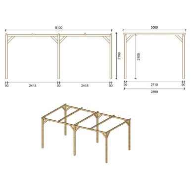 Carport, abri de voiture  3x5.1 m - 15.3 m2 2