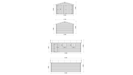 Garage en bois - 21m2 - 3.5x6m - imprégné - Ep. 28mm - couleur: marron