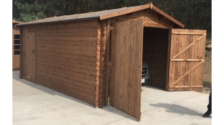 Garage en bois - 21m2 - 3.5x6m - imprégné - Ep. 28mm - couleur: marron