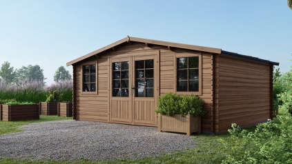 Abri de jardin en bois - 20m2 - 5x4m - Traité - Ep. 28mm - Couleur: marron