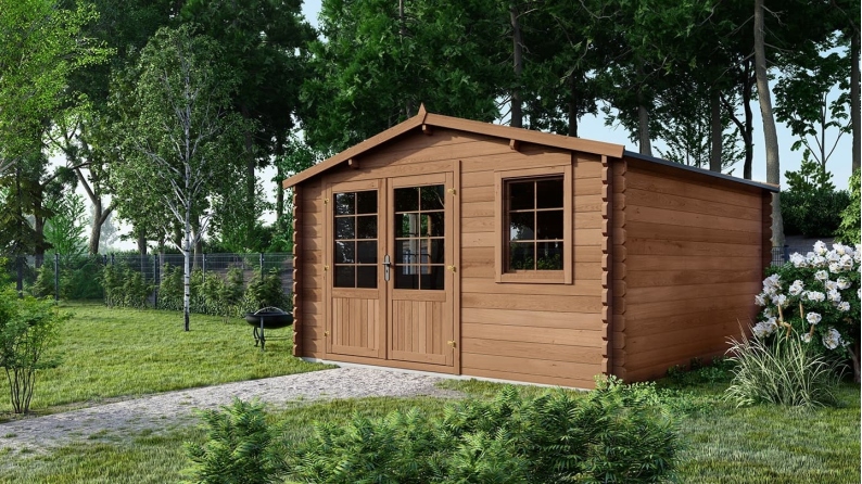 Abri de jardin en bois - 20m2 - 5x4m - Traité - Ep. 45mm - Couleur: marron