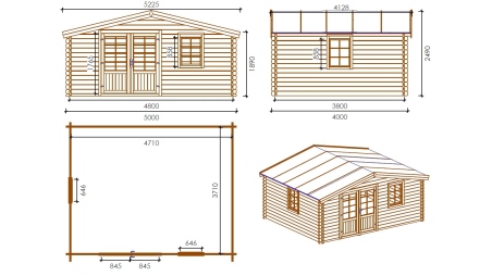 Abri de jardin en bois - 20m2 - 5x4m - Traité - Ep. 45mm - Couleur: marron